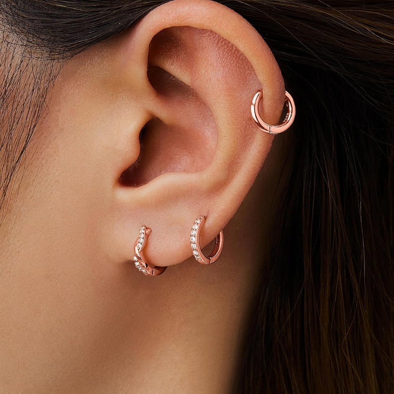 Inerney Gold Huggie Hoop Earrings Set for Women, Dainty Small Sterling Silver Earring Stacks Hypoallergenic Jewelry for Multiple Piercings, Trendy Twisted Cute Cartilage Hoops Birthstone Gift 3 Pairs - Image 4